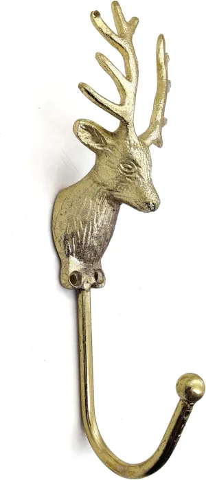 Vintage Deer Head Coat Hook, Heavy Duty Antique Brass, Wall Mounted Animal Collection Deer Single Coat Hook Clothes Rack Wall Hanger, Polish Finish