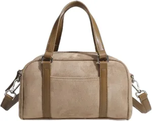Vintage Matte Suede Shoulder Bag Satchel Purse Boston Bag Crossbody Bag Chic Tote Bag Top-Handle Bags for Women Girls