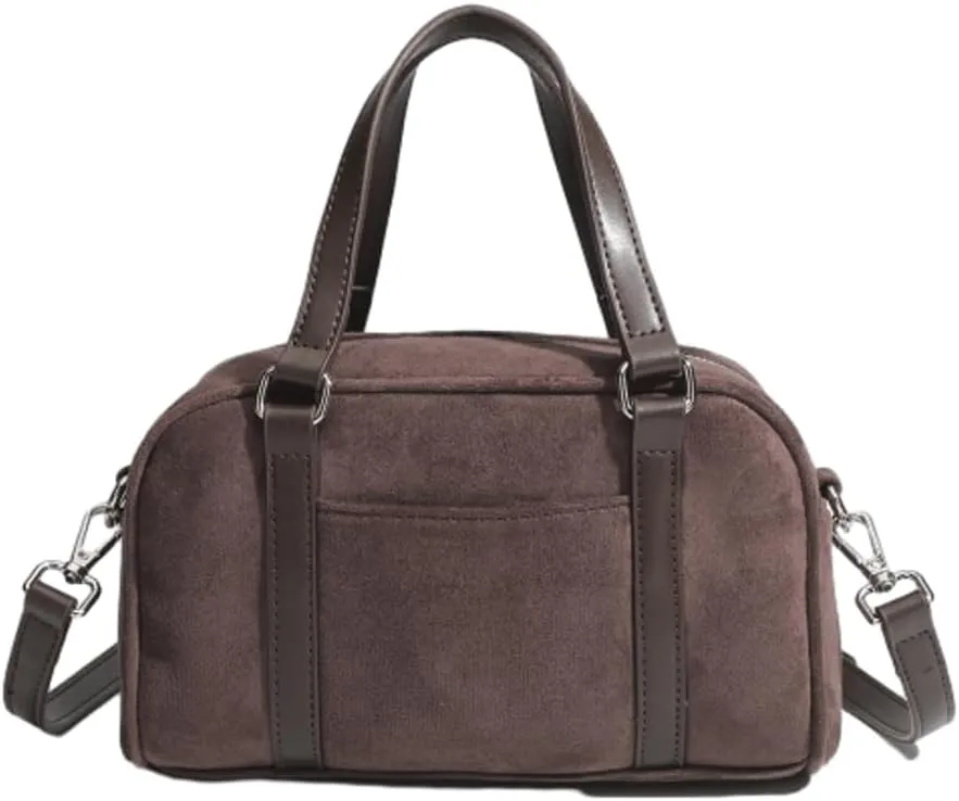Vintage Matte Suede Shoulder Bag Satchel Purse Boston Bag Crossbody Bag Chic Tote Bag Top-Handle Bags for Women Girls
