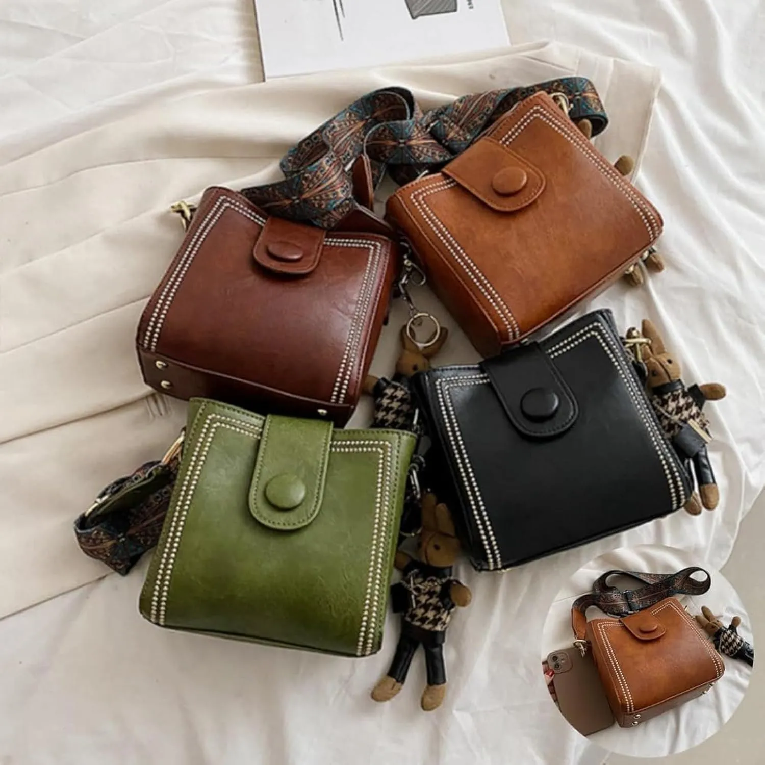 Vintage Retro Small Water Bucket Bag, Vintage Fashion Bag With Adjustable Wider Shoulder Strap (Black)