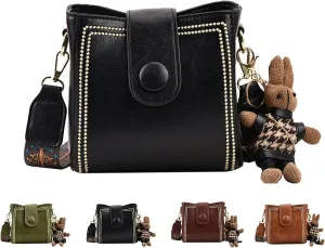 Vintage Retro Small Water Bucket Bag, Vintage Fashion Bag With Adjustable Wider Shoulder Strap (Black)