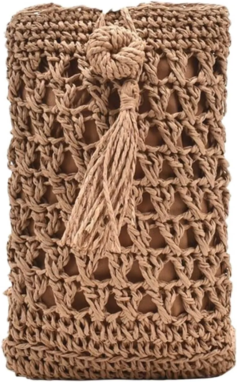 Vintage Straw Woven Crossbody Phone Bag Women Casual Travel Small Purse
