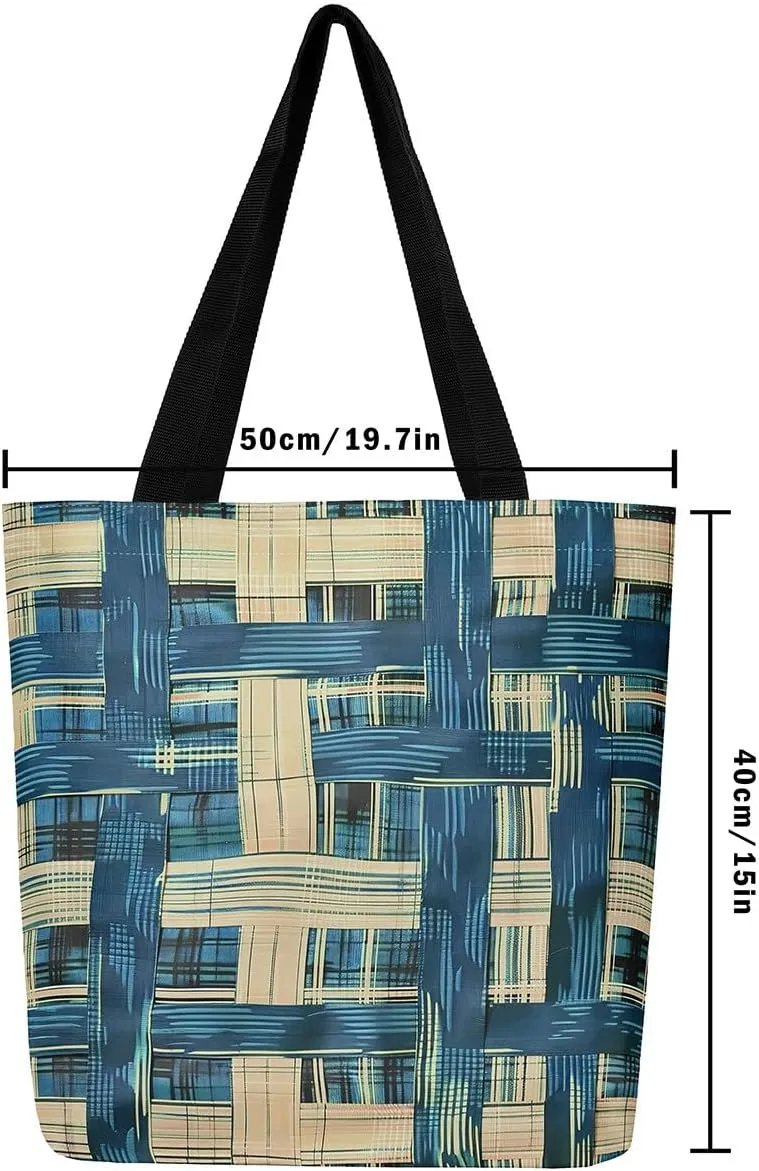Vintage Stripes Canvas Tote Bag 16x20 Inch,Geometric Brown Taupe Handbag,Modern Abstract Tote Bag