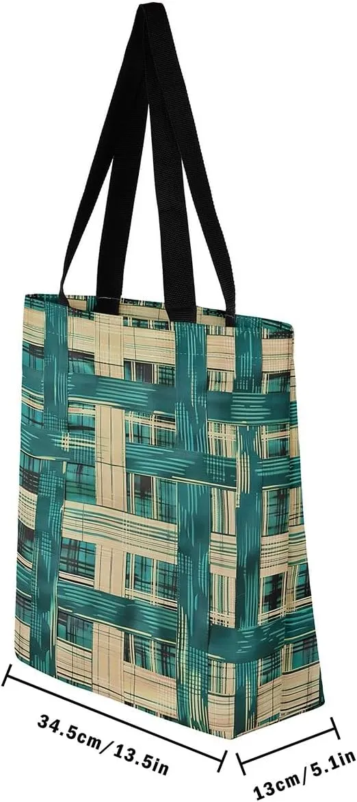 Vintage Stripes Canvas Tote Bag 16x20 Inch,Geometric Brown Taupe Handbag,Modern Abstract Tote Bag
