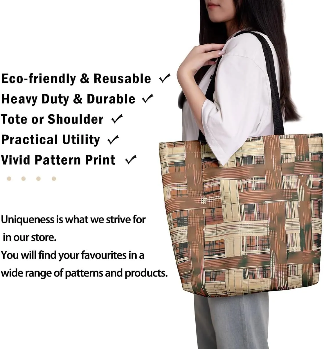 Vintage Stripes Canvas Tote Bag 16x20 Inch,Geometric Brown Taupe Handbag,Modern Abstract Tote Bag