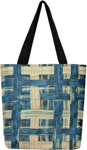 Vintage Stripes Canvas Tote Bag 16x20 Inch,Geometric Brown Taupe Handbag,Modern Abstract Tote Bag