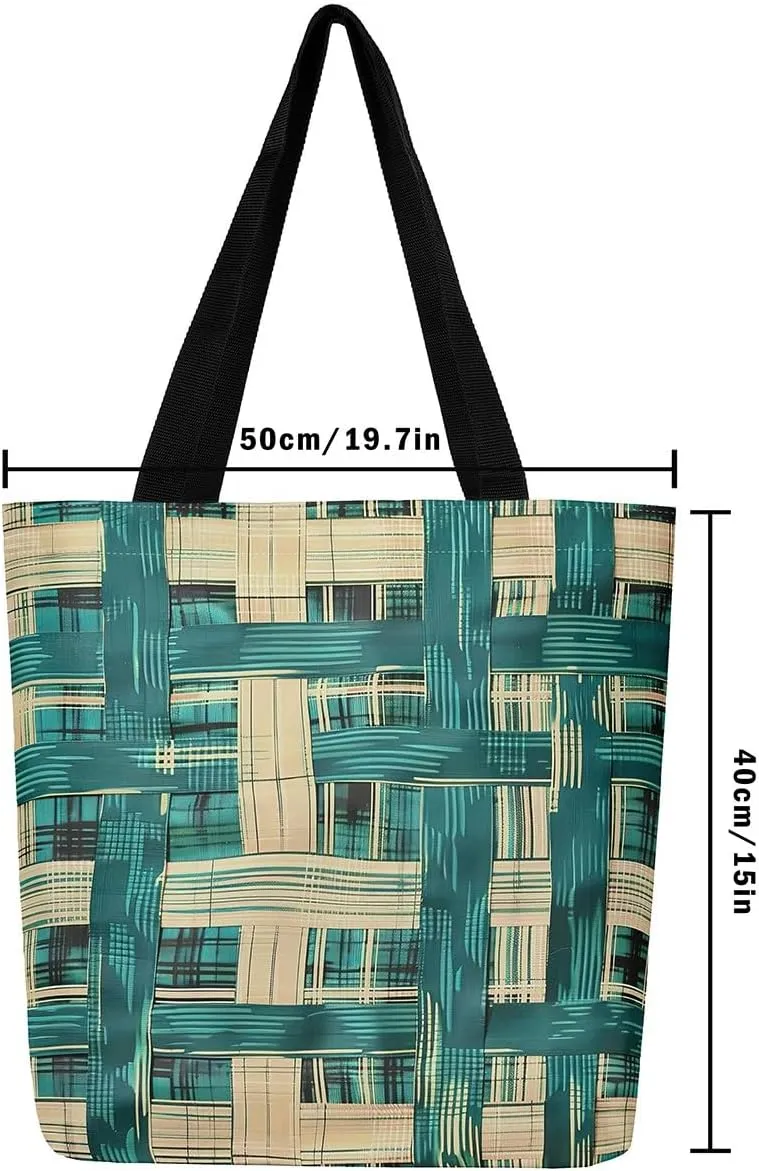 Vintage Stripes Canvas Tote Bag 16x20 Inch,Geometric Brown Taupe Handbag,Modern Abstract Tote Bag