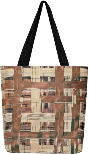 Vintage Stripes Canvas Tote Bag 16x20 Inch,Geometric Brown Taupe Handbag,Modern Abstract Tote Bag