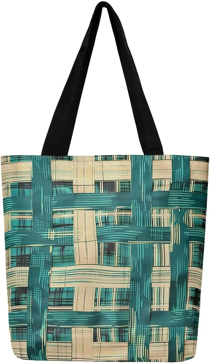 Vintage Stripes Canvas Tote Bag 16x20 Inch,Geometric Brown Taupe Handbag,Modern Abstract Tote Bag