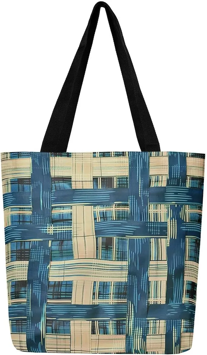Vintage Stripes Canvas Tote Bag 16x20 Inch,Geometric Brown Taupe Handbag,Modern Abstract Tote Bag