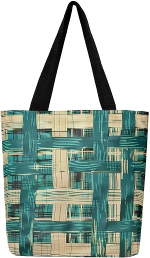 Vintage Stripes Canvas Tote Bag 16x20 Inch,Geometric Brown Taupe Handbag,Modern Abstract Tote Bag