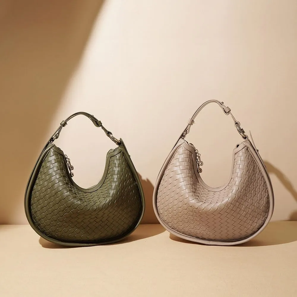 Vionli Half Moon Handbags for Women, Soft Leather Bags, Trendy Woven Purse, Shoulder Bag with Adjustable Strap