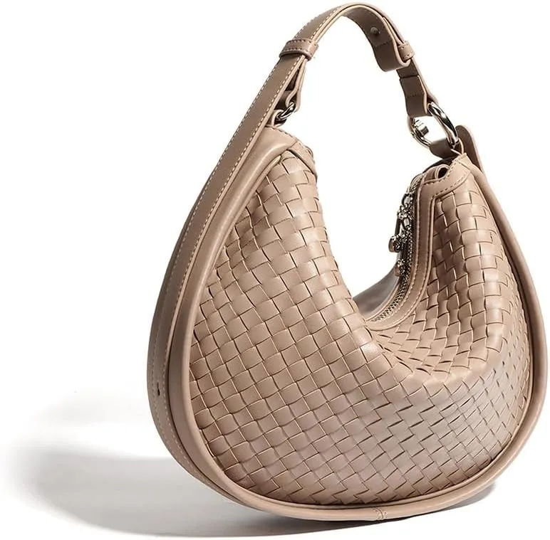 Vionli Half Moon Handbags for Women, Soft Leather Bags, Trendy Woven Purse, Shoulder Bag with Adjustable Strap
