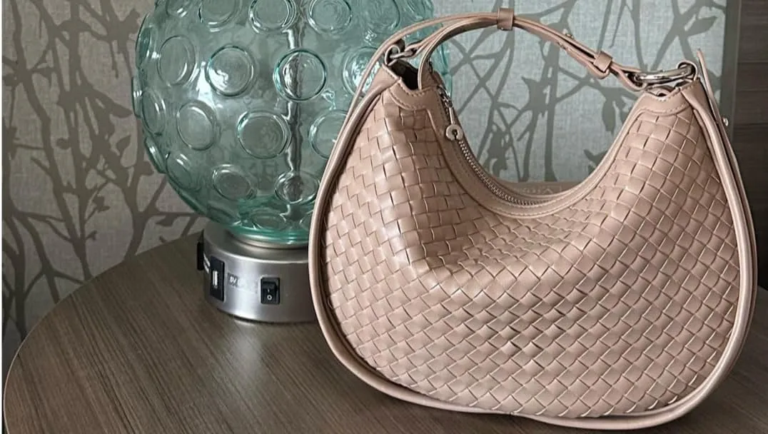 Vionli Half Moon Handbags for Women, Soft Leather Bags, Trendy Woven Purse, Shoulder Bag with Adjustable Strap