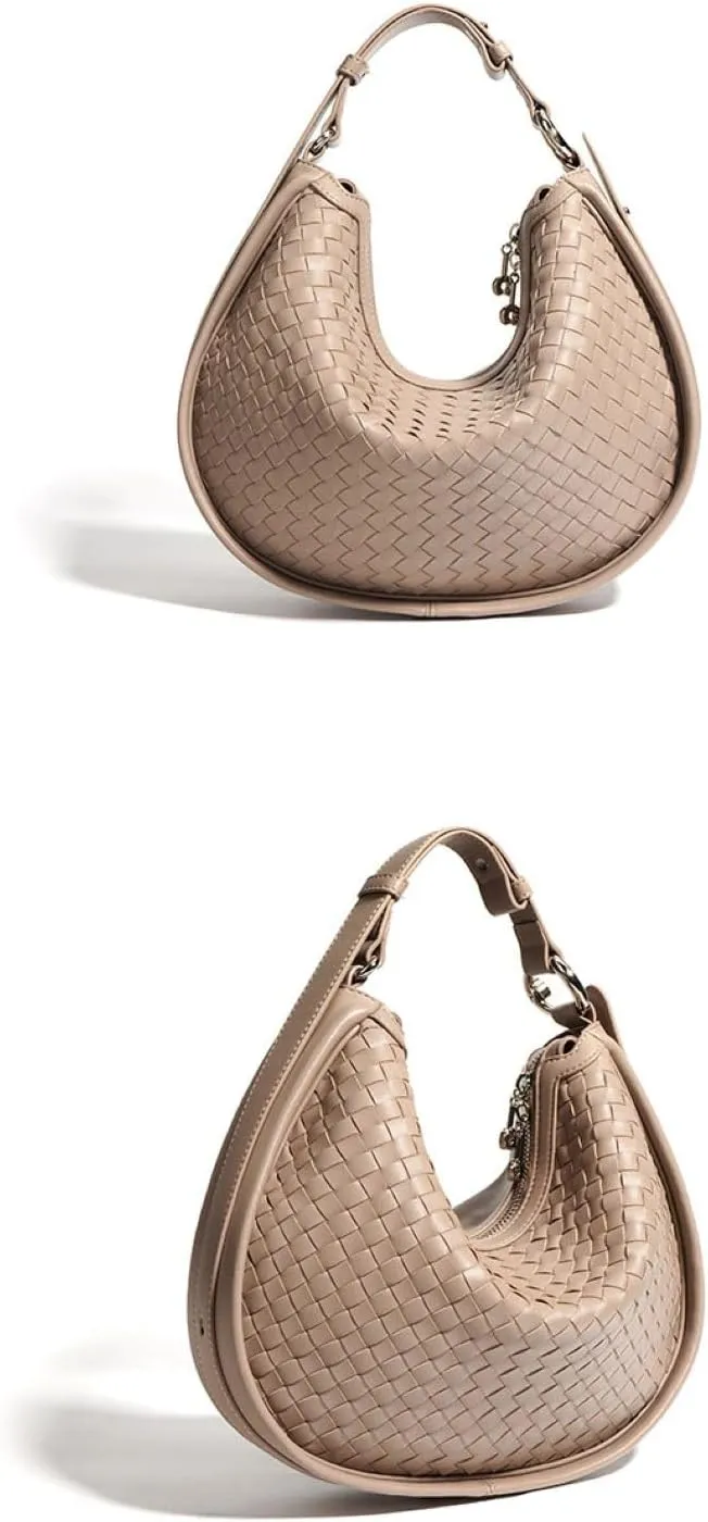 Vionli Half Moon Handbags for Women, Soft Leather Bags, Trendy Woven Purse, Shoulder Bag with Adjustable Strap