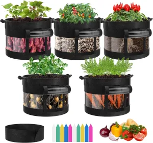 VIVOSUN 5-Pack 7 Gallon Visible Potato Grow Bags, Thick Fabric Potato Pots with 360° Visibility & Harvest Window, Potato Growing Containers Potato Planter Potato Planter for Growing Potatoes, Black