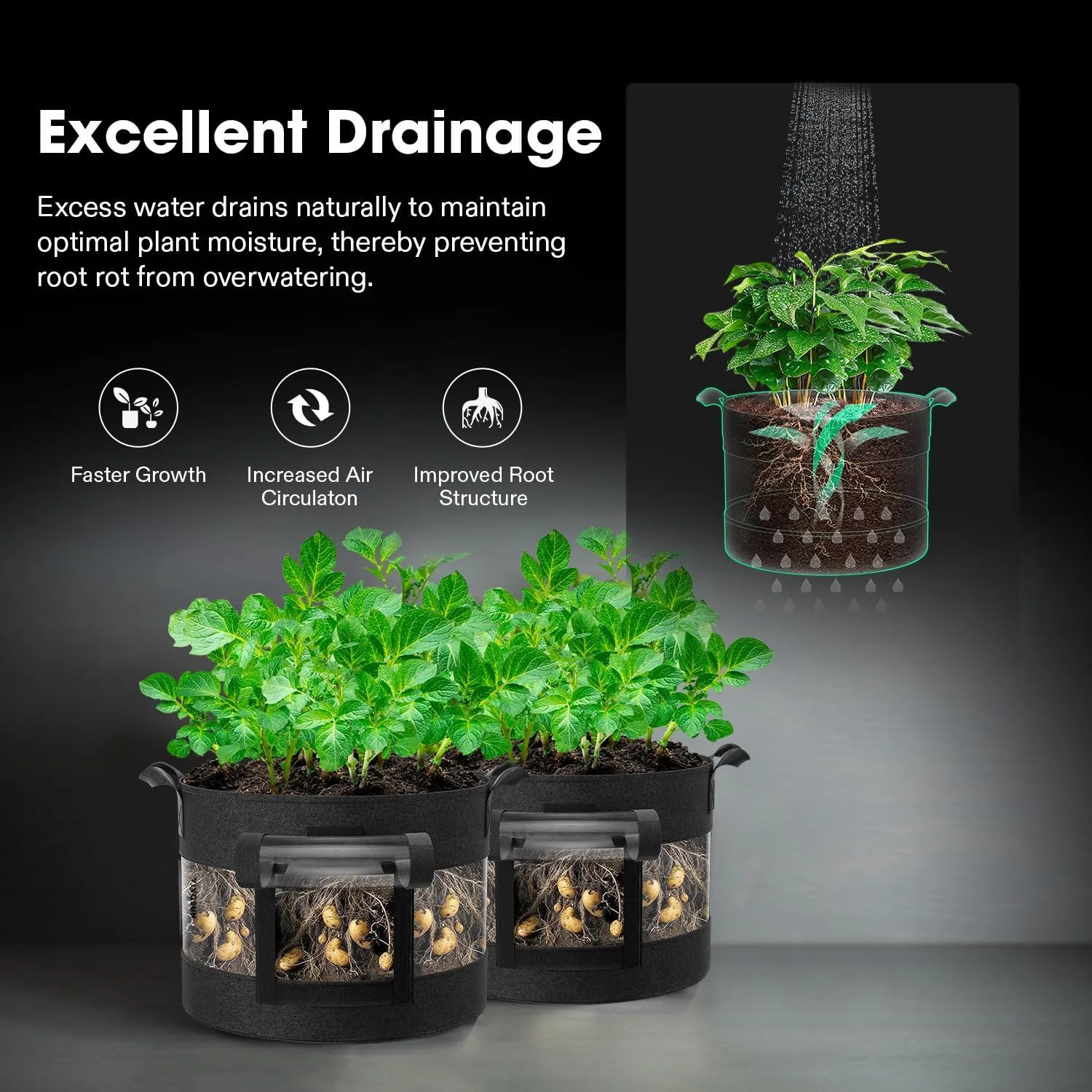 VIVOSUN 5-Pack 7 Gallon Visible Potato Grow Bags, Thick Fabric Potato Pots with 360° Visibility & Harvest Window, Potato Growing Containers Potato Planter Potato Planter for Growing Potatoes, Black