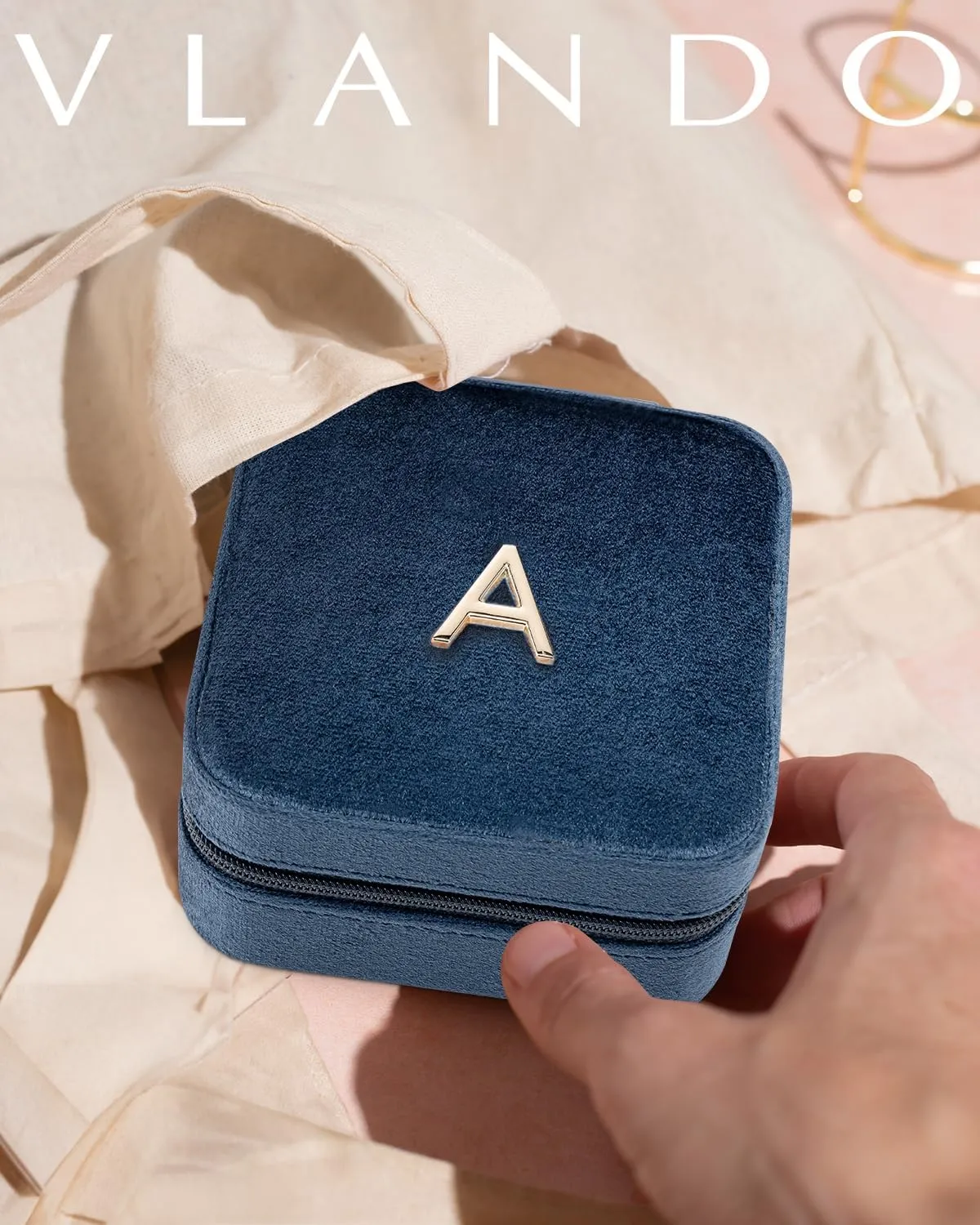 Vlando Mother in Law Mothers Day Gift, Initial M Travel Jewelry Case, Small Jewelry Travel Case, Mini Jewelry Case, Birthday Gifts for Women Mom Grandma - Letter M, Dark Blue
