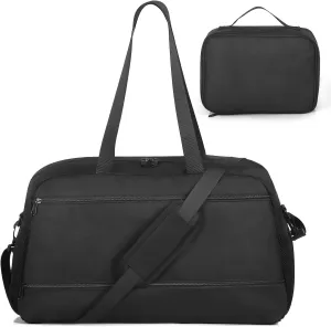 VOOWO Weekender Bags for Women - Duffle Bag for Travel, 35L Weekend Bags with Laptop Compartment, Carry on Bags for Airplanes, Duffel Overnight Bag Large Travel Bags for Men and Women (Black)