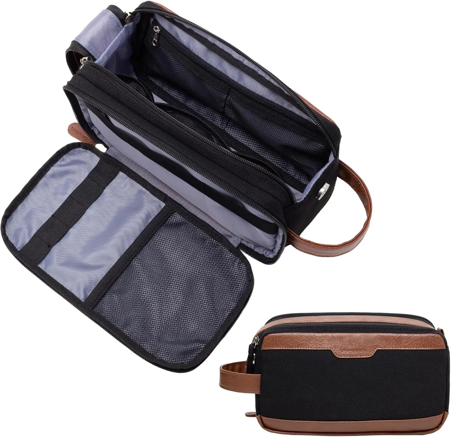 Vorspack Travel Toiletry Bag for Men - Canvas Dopp Kit Water Resistant Skincare Bag Large Shaving Bag for Bathroom Toiletries Accessories Gifts - Black