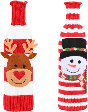 VOSAREA 2Pcs Christmas Wine Bottle Covers Knitted Bottle Bags for Wine Adorable Assorted Color Sweaters for and Decorations for Xmas Parties and Dinners