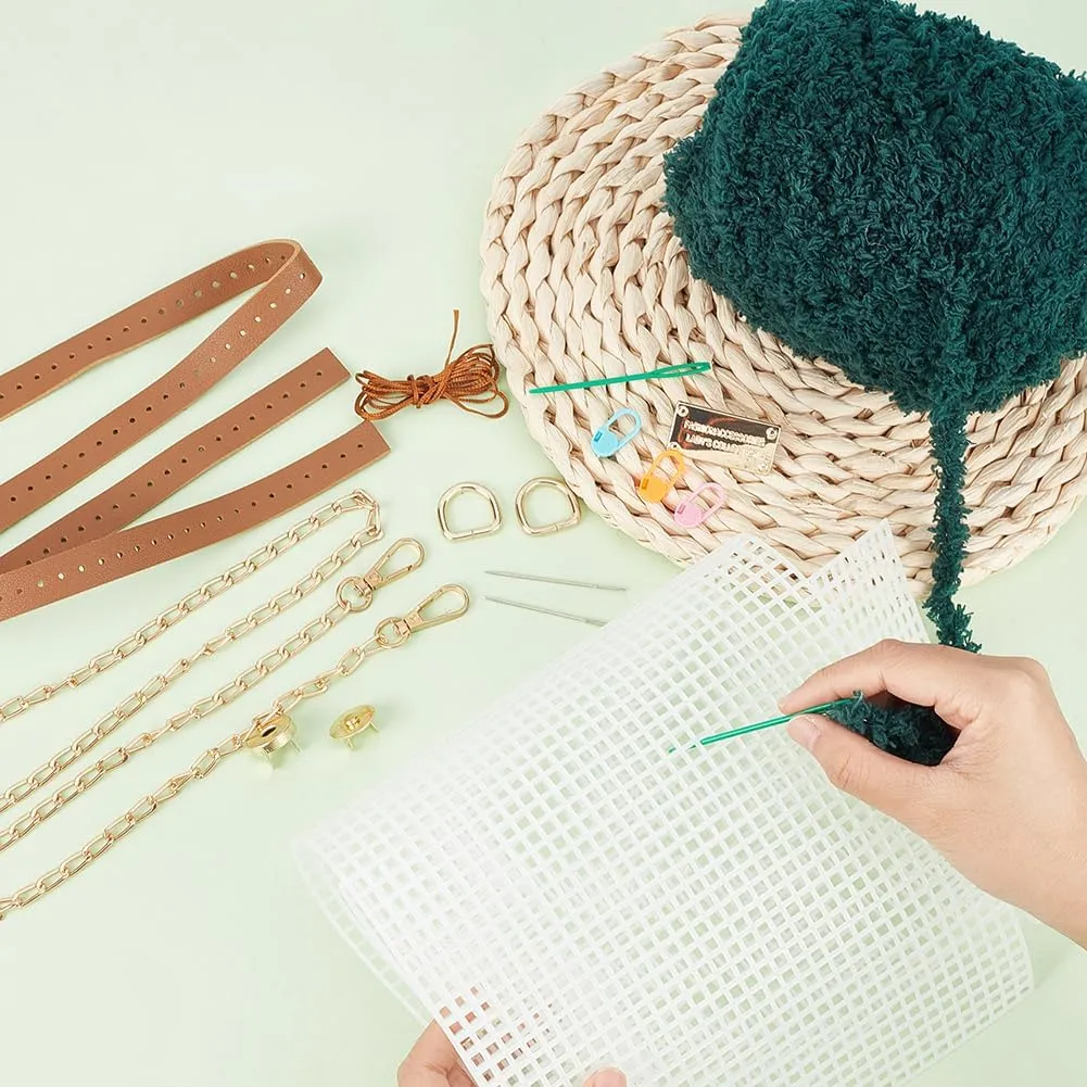 WADORN DIY Knitting Crochet Bag Making Kit, Handmade Woven Tote Bag Making Materials Set Women Shoulder Bag Making Accessories Hand Crafting Yarn Weaving Kit Birthday Christmas Gift, Green