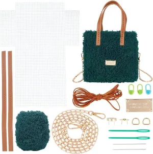 WADORN DIY Knitting Crochet Bag Making Kit, Handmade Woven Tote Bag Making Materials Set Women Shoulder Bag Making Accessories Hand Crafting Yarn Weaving Kit Birthday Christmas Gift, Green