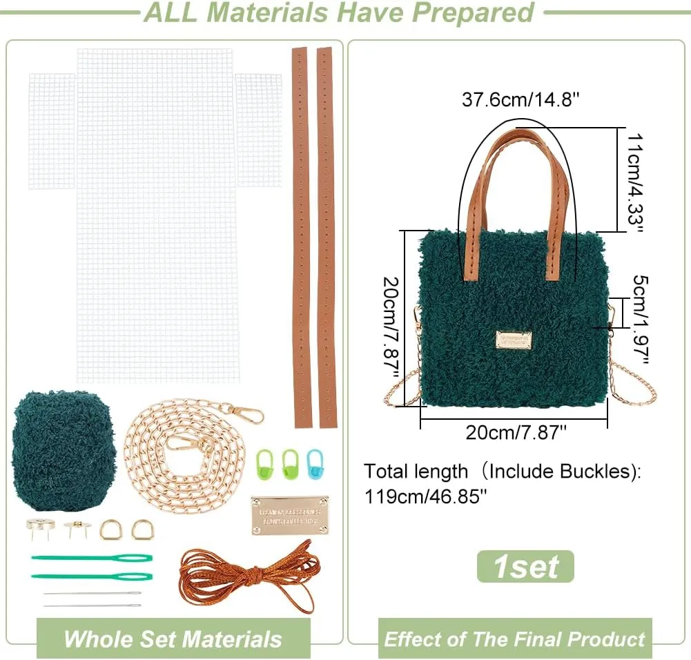 WADORN DIY Knitting Crochet Bag Making Kit, Handmade Woven Tote Bag Making Materials Set Women Shoulder Bag Making Accessories Hand Crafting Yarn Weaving Kit Birthday Christmas Gift, Green