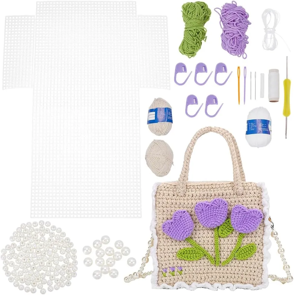 WADORN DIY Knitting Crochet Bag Making Kit, Women Handmade Woven Tote Bag Making Set for DIY Handbag Making Hand-Knit Mesh Plastic Purse Handbag Crafting Material for DIY Crochet Bag Accessories