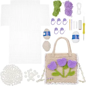 WADORN DIY Knitting Crochet Bag Making Kit, Women Handmade Woven Tote Bag Making Set for DIY Handbag Making Hand-Knit Mesh Plastic Purse Handbag Crafting Material for DIY Crochet Bag Accessories