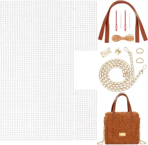 WADORN DIY Knitting Crochet Bags Kit, Hand-Knit Woven Bag Making Kit Mesh Plastic Canvas Sheets for Embroidery Cross Stitch DIY Shoulder Bag Making Accessories Handbag Crafting Yarn Weaving Kit, Brown