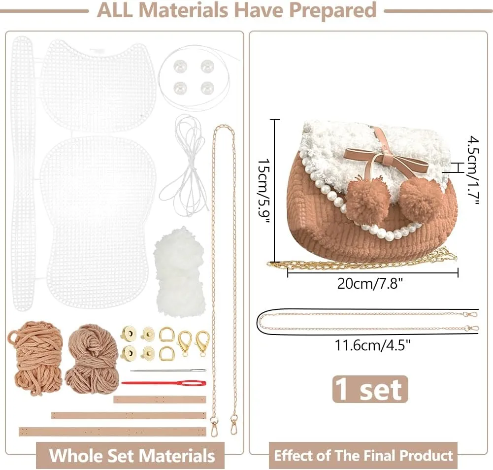 WADORN DIY Knitting Crochet Handbags Kit, Plastic Mesh Shoulder Bags Crafting Material for DIY Purse Embroidery Handmade Women's Crochet Cossbody Bag Making Set for DIY Crochet Bag Accessories, Camel