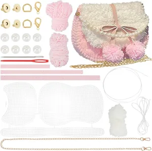 WADORN DIY Knitting Crochet Handbags Kit, Plastic Mesh Shoulder Bags Crafting Material for DIY Purse Embroidery Handmade Women's Crochet Cossbody Bag Making Set for DIY Crochet Bag Accessories, Pink