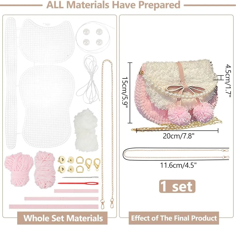 WADORN DIY Knitting Crochet Handbags Kit, Plastic Mesh Shoulder Bags Crafting Material for DIY Purse Embroidery Handmade Women's Crochet Cossbody Bag Making Set for DIY Crochet Bag Accessories, Pink