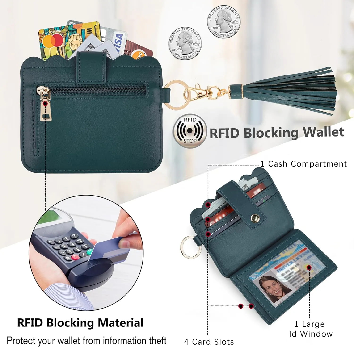 Wallet Keychain Wristlet for Women RFID Card Holder Keychain Key Chain Wallet Key Ring with Wrist Wallet for Women