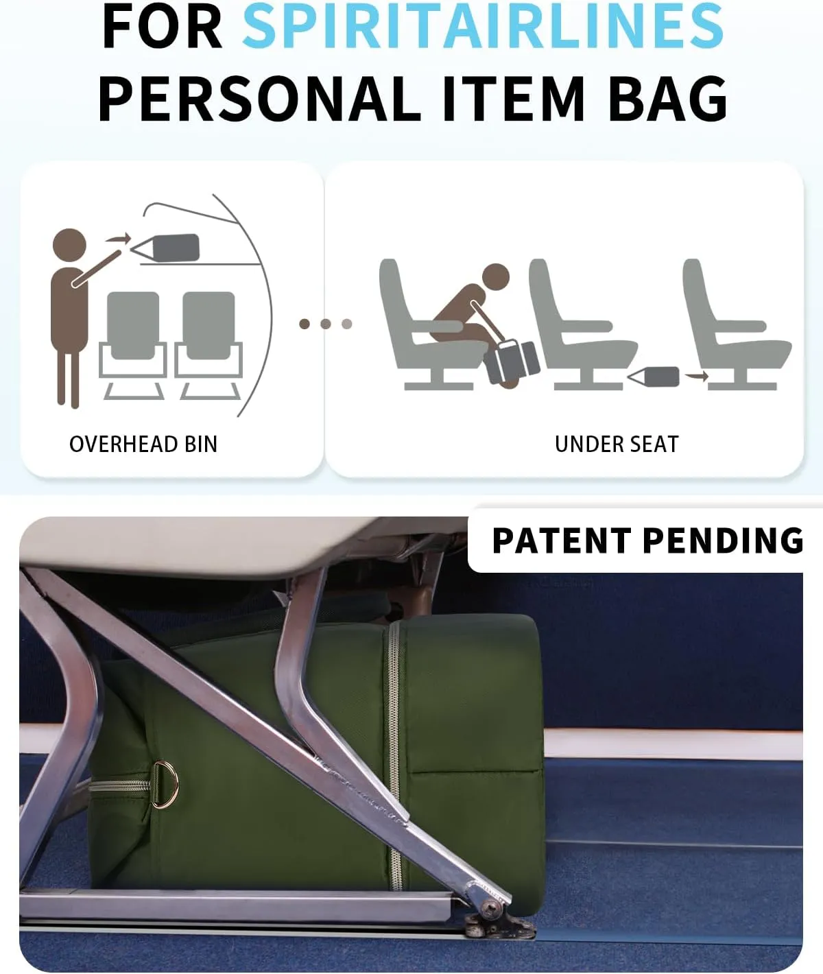 WANDF For Spirit Airlines Personal Item Bag 18x14x8 Underseat with Wet Pocket & Shoe Compartment & Tsa Approved Toiletry Bag