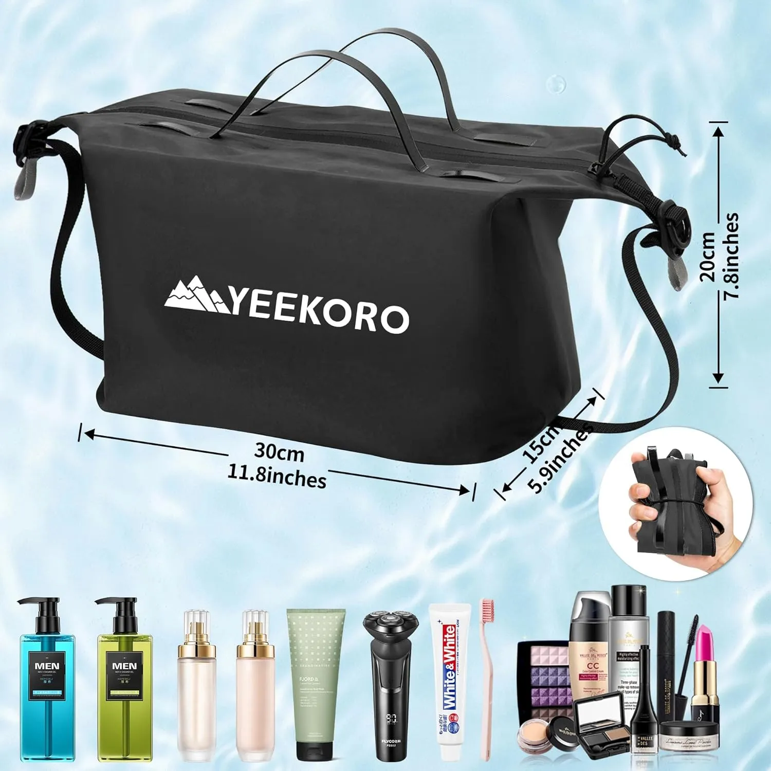 Waterproof Toiletry Bag for Travel, Zipper Styles, 40D Nylon Toiletry Organizer Bags with Shoulder Straps for Men Women, Travel Accessories（2 PACK,Black