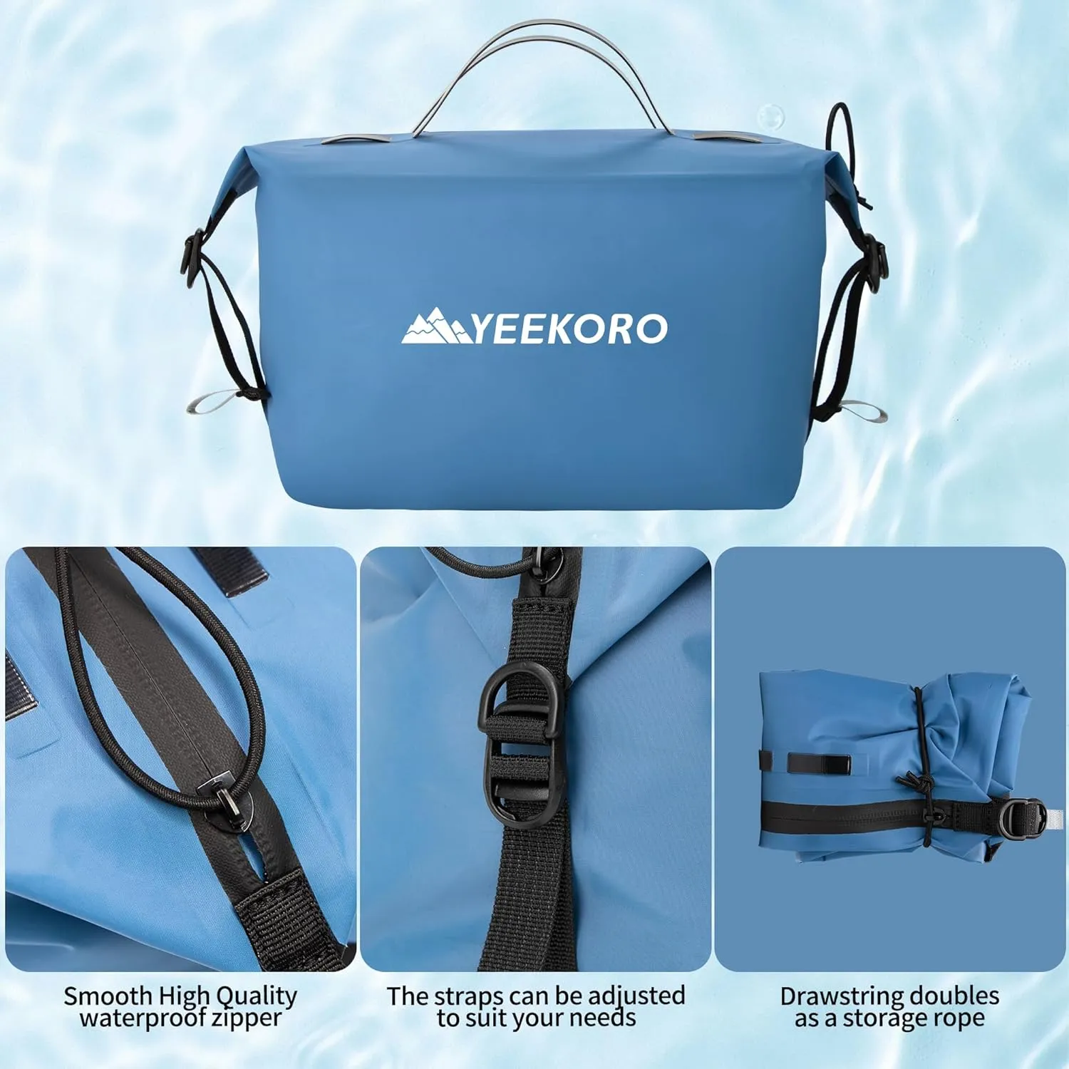Waterproof Toiletry Bag for Travel, Zipper Styles, 40D Nylon Toiletry Organizer Bags with Shoulder Straps for Men Women, Travel Accessories（2 PACK,Blue