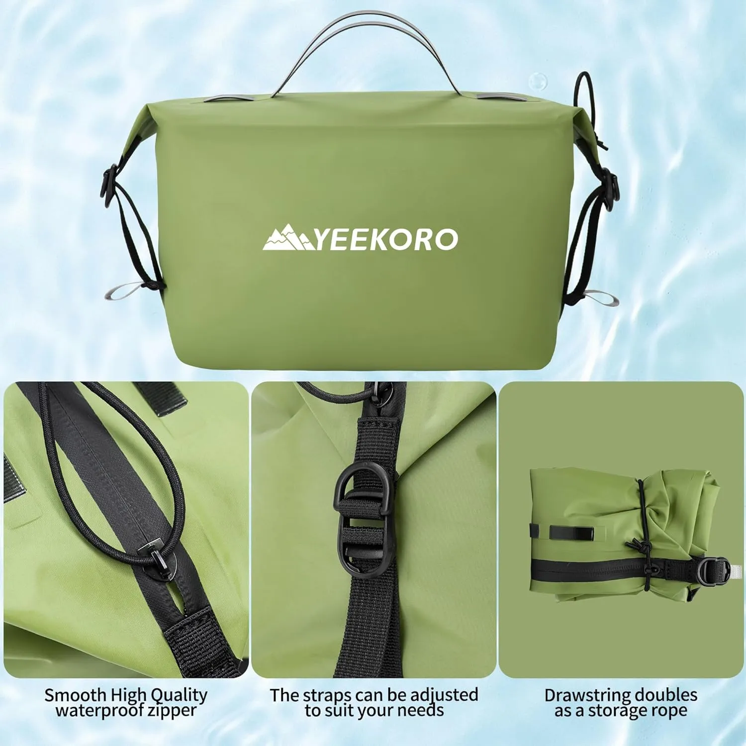 Waterproof Toiletry Bag for Travel, Zipper Styles, 40D Nylon Toiletry Organizer Bags with Shoulder Straps for Men Women, Travel Accessories（2 PACK,Green