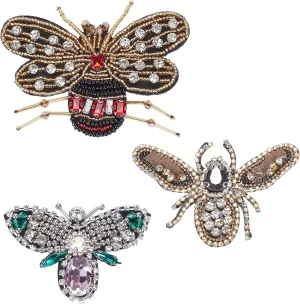 WEBEEDY 6pcs Crystal Bee Applique Beaded Patches Sew on Appliques Embellishments Honey Bee Insect Rhinestone Embroidered Patches for Hat Backpack Jackets Jeans Clothing Shoes Repair, 3 Styles