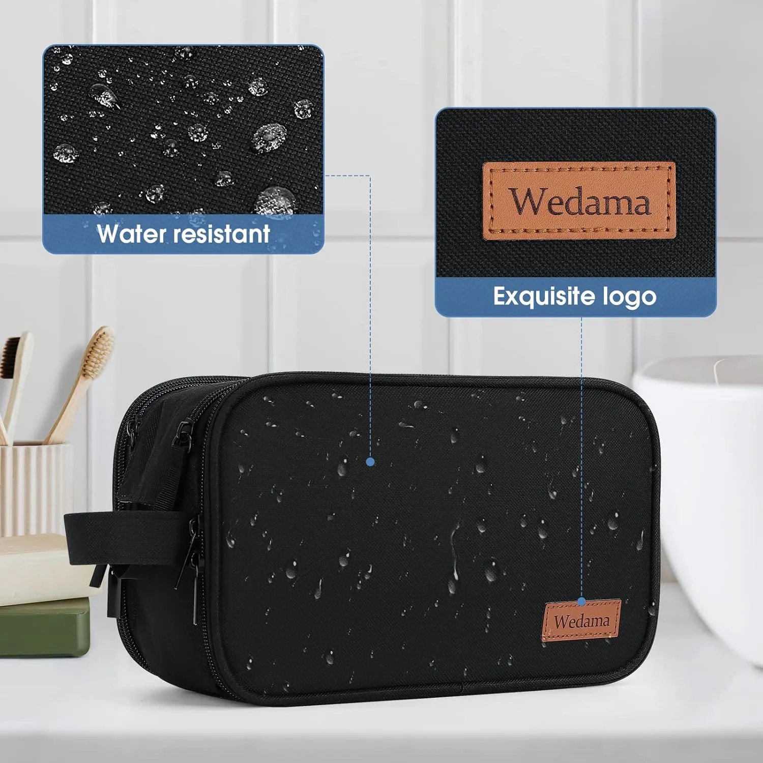 Wedama Toiletry Bag for Men, Handheld Travel Bag, Waterproof Toiletries, Thickened Polyester Dopp Kit, Toiletries Business Trips & Camping, Black, 1.0 Count, 0.77 pounds, (KK-117P), 1Pack