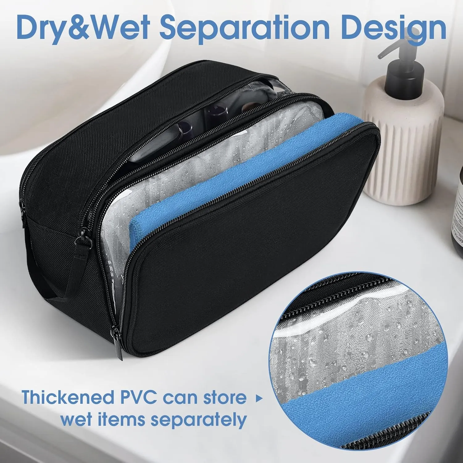 Wedama Toiletry Bag for Men, Handheld Travel Bag, Waterproof Toiletries, Thickened Polyester Dopp Kit, Toiletries Business Trips & Camping, Black, 1.0 Count, 0.77 pounds, (KK-117P), 1Pack