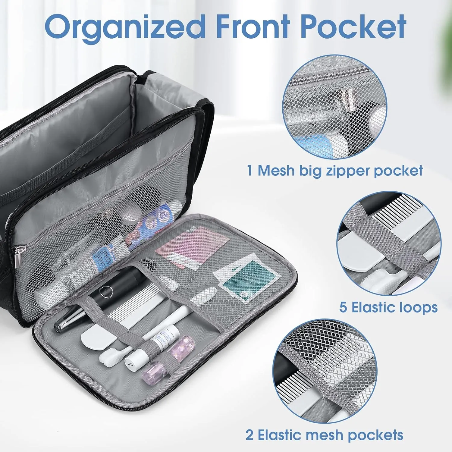 Wedama Toiletry Bag for Men, Handheld Travel Bag, Waterproof Toiletries, Thickened Polyester Dopp Kit, Toiletries Business Trips & Camping, Black, 1.0 Count, 0.77 pounds, (KK-117P), 1Pack