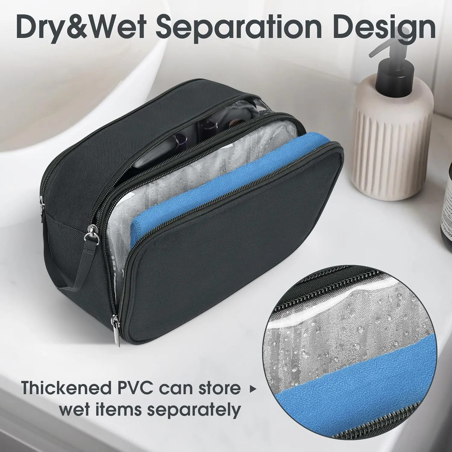 Wedama Toiletry Bag for Men, Handheld Travel Bag, Waterproof Toiletries, Thickened Polyester Dopp Kit, Toiletries Business Trips and Camping, Grey, KK-117-P