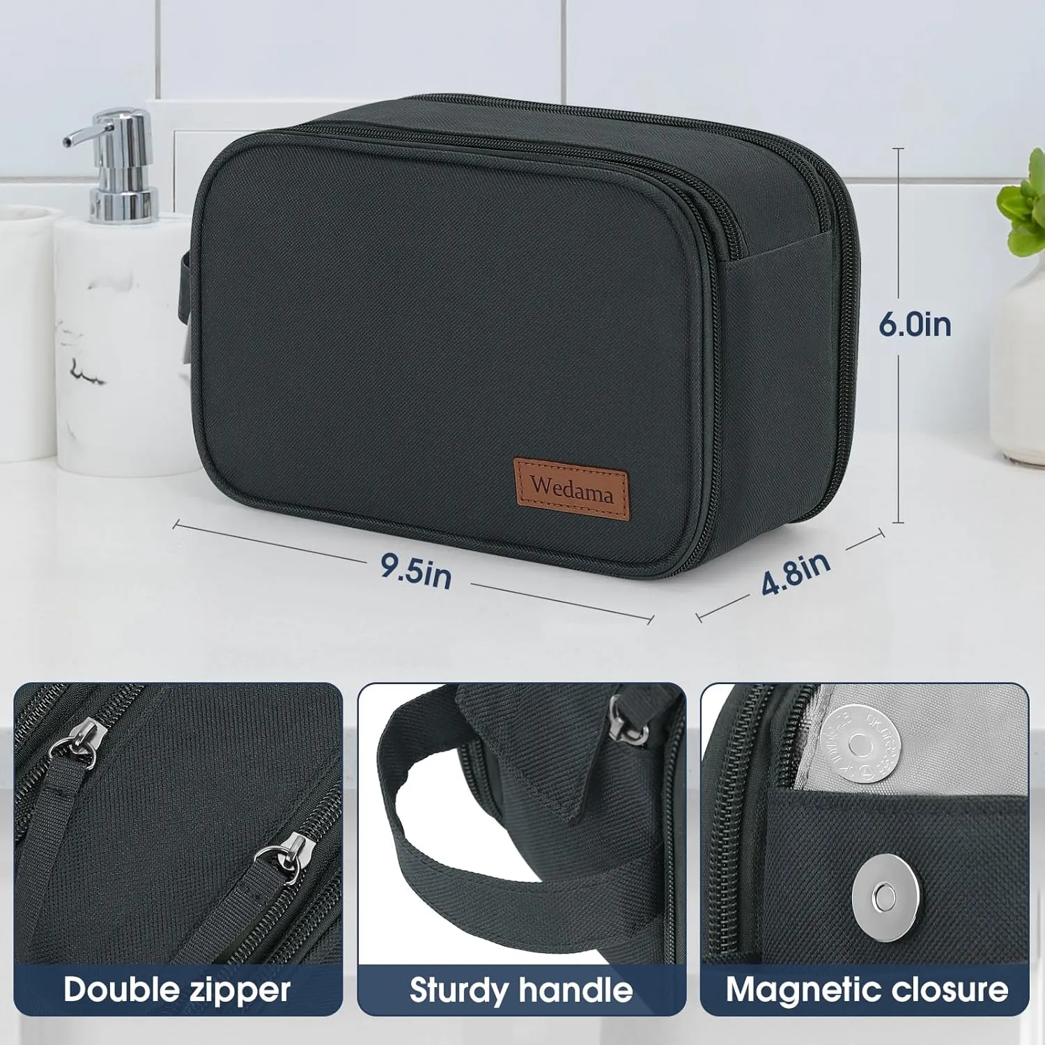 Wedama Toiletry Bag for Men, Handheld Travel Bag, Waterproof Toiletries, Thickened Polyester Dopp Kit, Toiletries Business Trips and Camping, Grey, KK-117-P