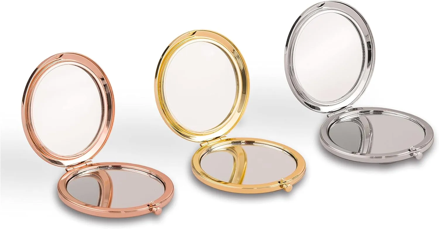 WEDDINGSTAR Custom Engraved Faux Leather Personalized Compact Mirror, Gold - Initial Monogram
