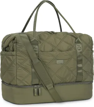 Weekender Bag for Women, Puffer Travel Duffle Bag With Shoes Compartment & Toiletry, Large Carry On Tote for Airplane, Overningt, Bussiness Trip, Gym (Green)