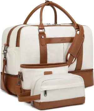 Weekender Bags for Women Overnight Bag Large Canvas Travel Duffel Bag with Shoe Compartment Carry On Tote Bag 3Pcs Set