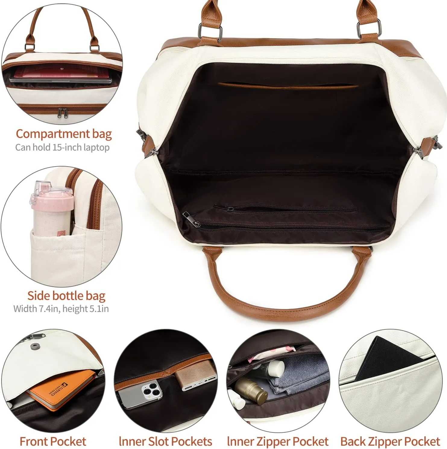 Weekender Bags for Women Overnight Bag Large Canvas Travel Duffel Bag with Shoe Compartment Carry On Tote Bag 3Pcs Set