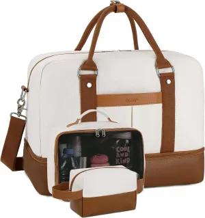 Weekender Bags for Women Overnight Bag Large Canvas Travel Duffel Bag with Shoe Compartment Carry On Tote Bag 3Pcs Set